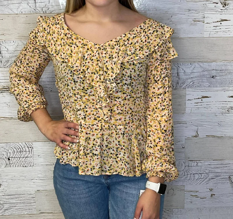 Front Flounce Hem Top In Yellow Floral