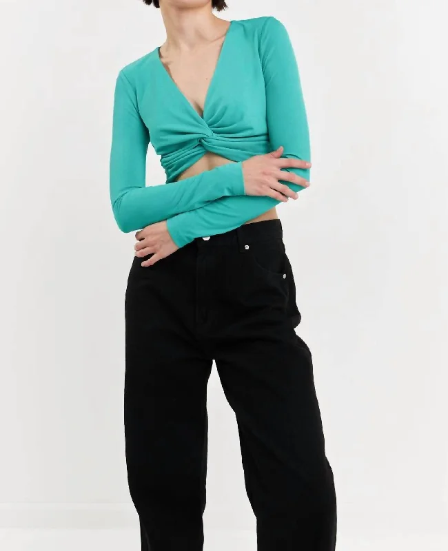 Front Twist Cropped Top In Teal