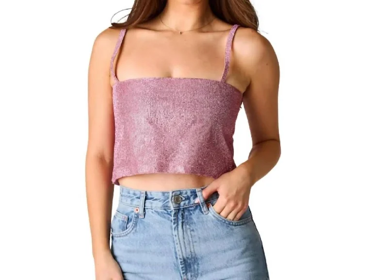 Girly Girl Rhinestone Crop Top In Pink