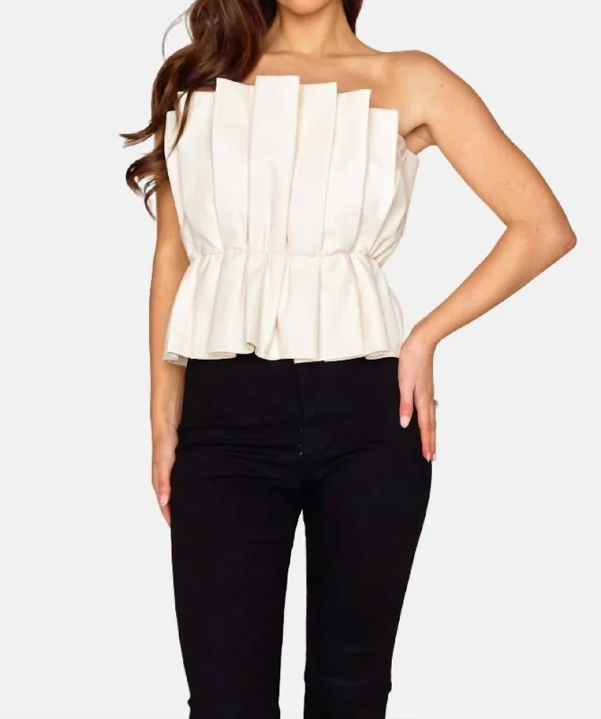 Giselle Pleated Strapless Top In Cream