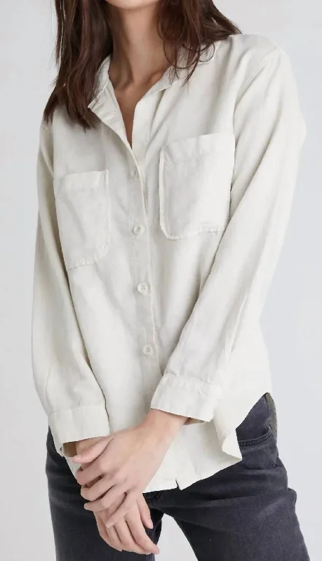 Go West Long Sleeve Two Pocket Oversized Shirt In White