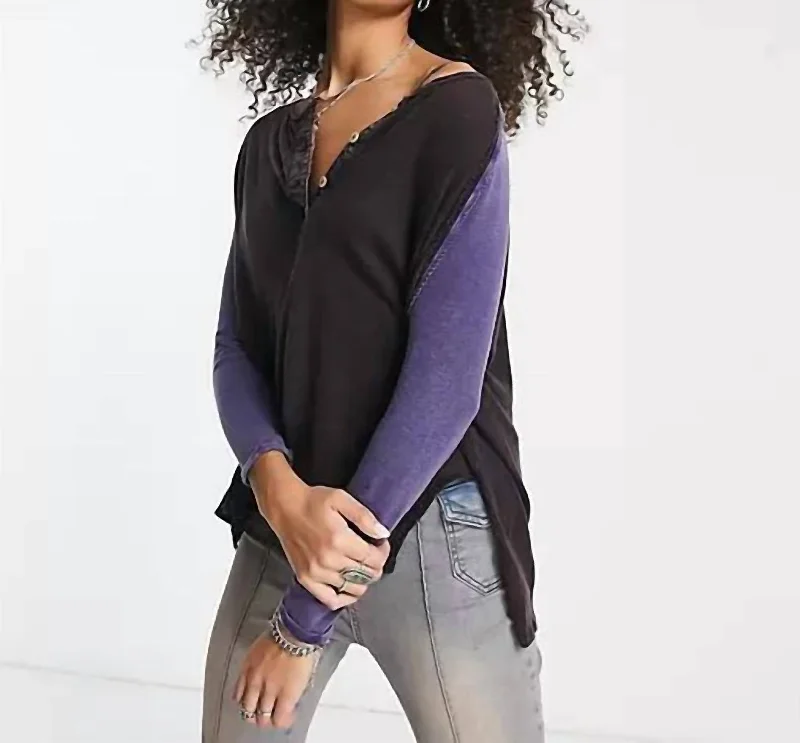 Grand Slam Color Block Henley Top In Black