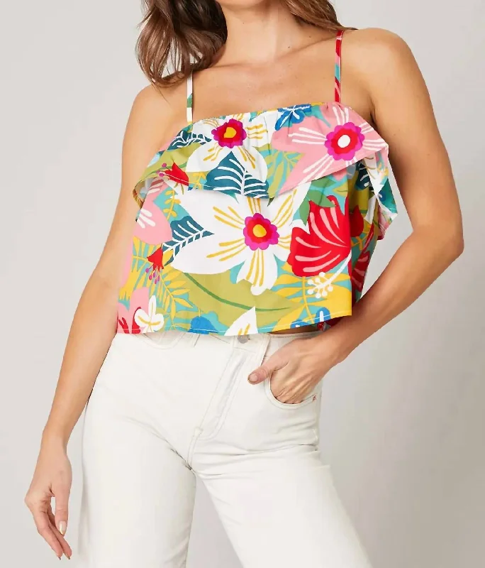 Grenada Ruffle Crop Cami In Pink Multi