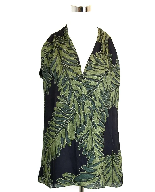 Gucci Women's  Silk Halter Leaf Printed Top