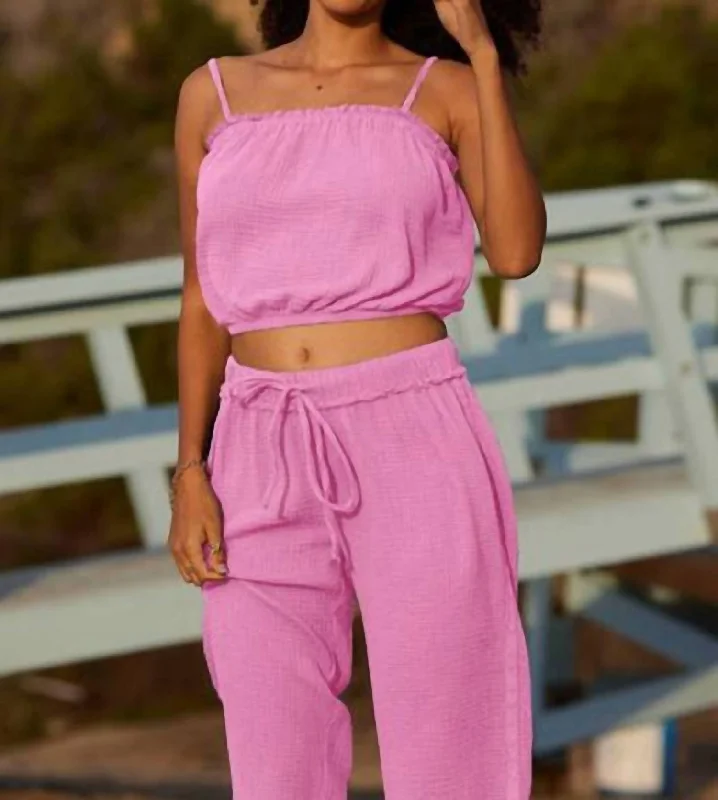 Havana Gauze Crop Cami In Pink Pop