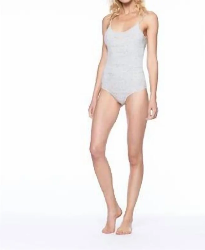 Heavy Rib Knit Tank Bodysuit In Light Heather Grey