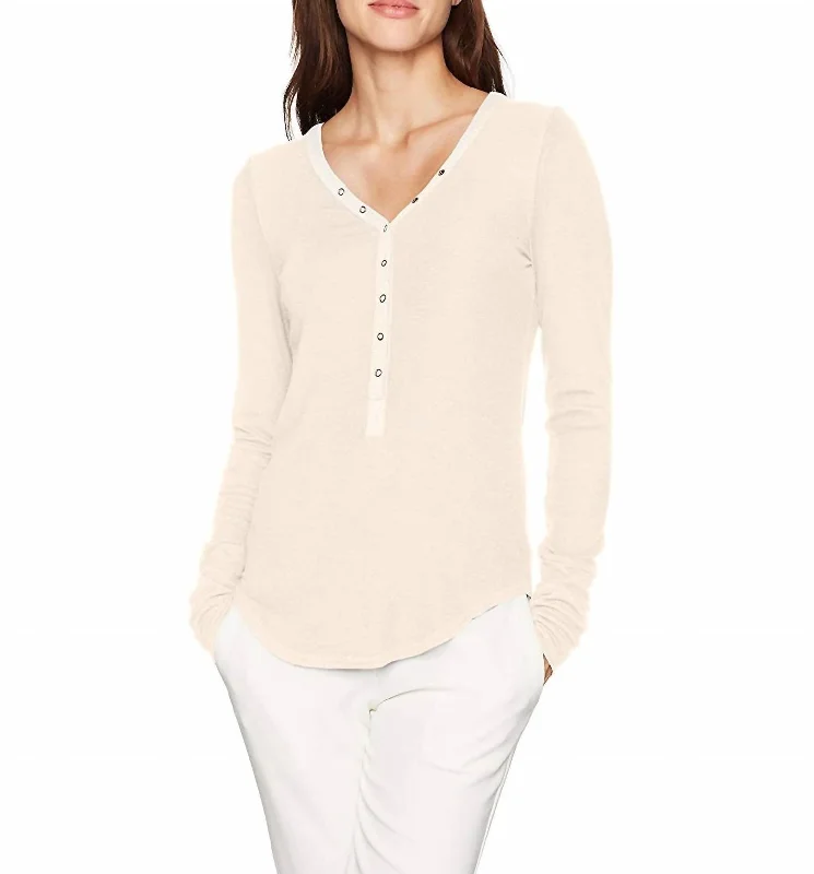 Henley Loose Long Shirt In Cream