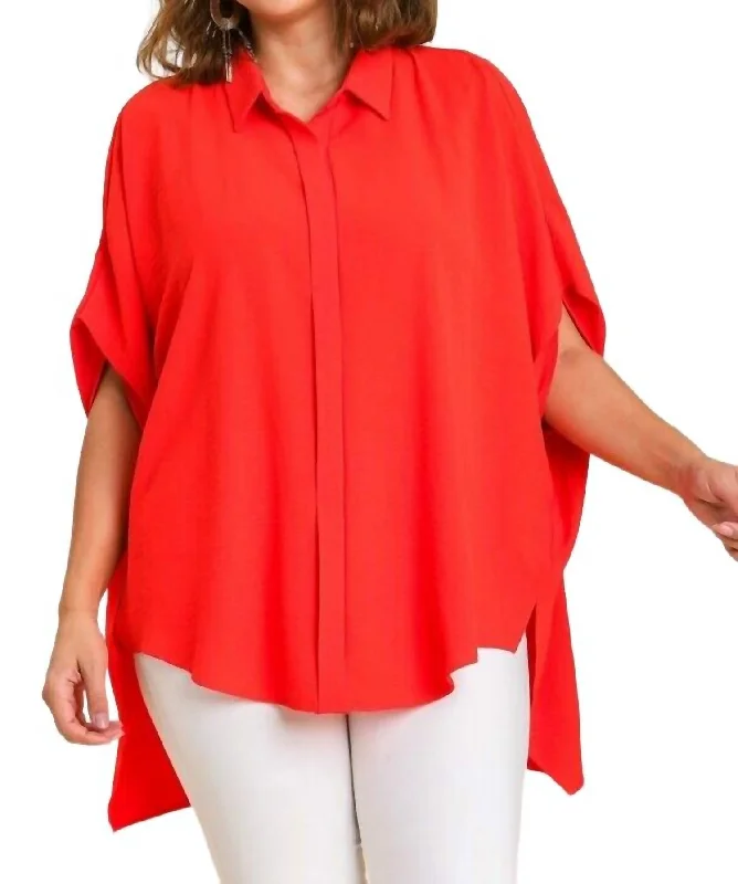 Hi-Low Tunic Top In Tomato Red