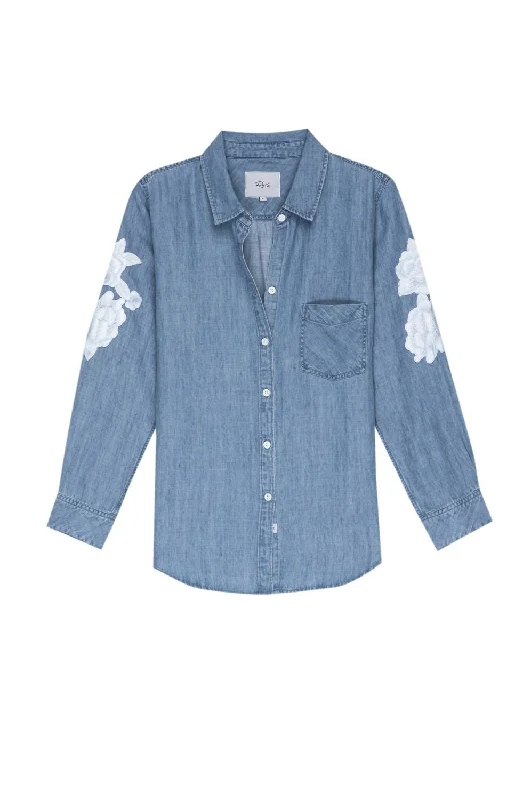 Ingrid Denim Shirt With White Floral Patches In Medium Vintage