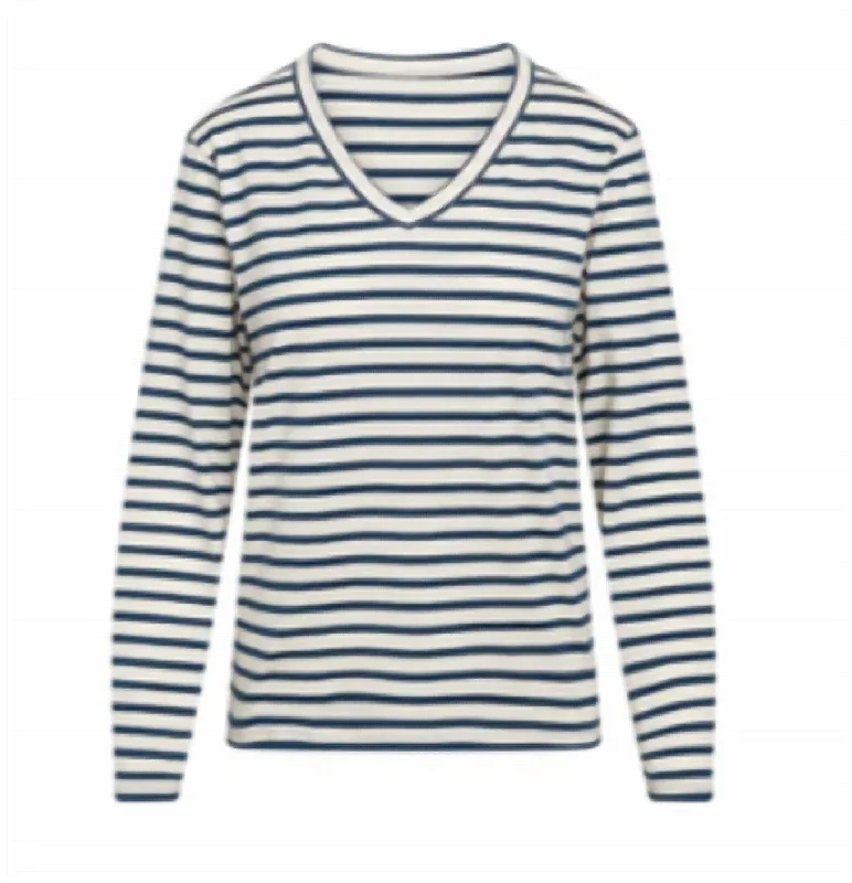 Jen Relaxed Tee L/s In White/blue