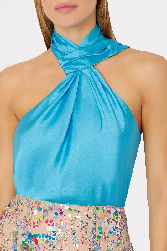 Jen Satin Top In Sky Blue