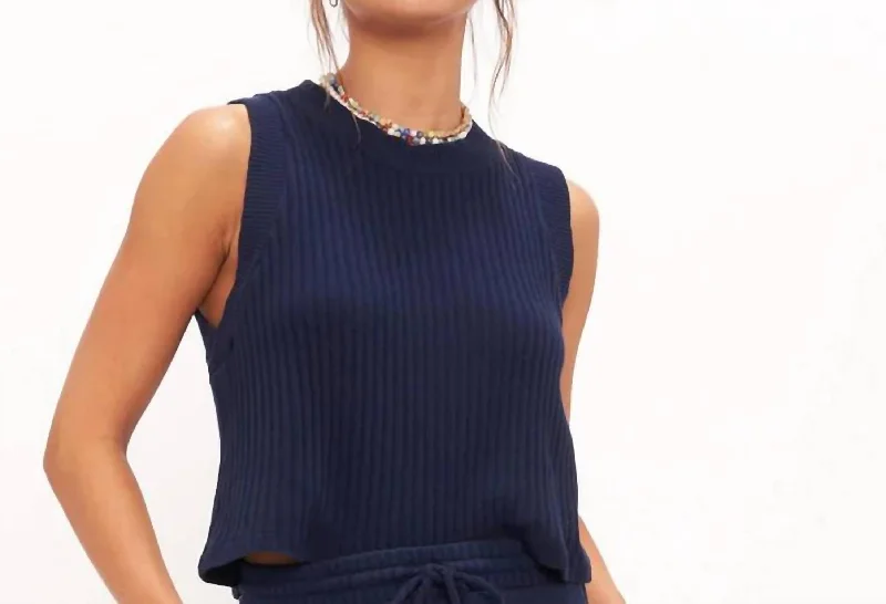 Joanna Sweater Rib Tank In Navy Peony