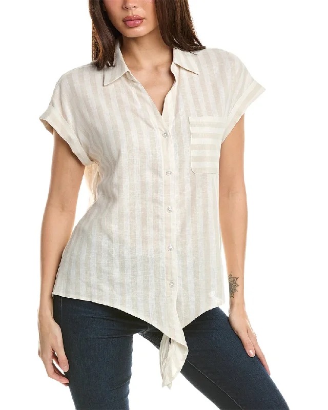 Jones New York Tie Front Linen-Blend Blouse