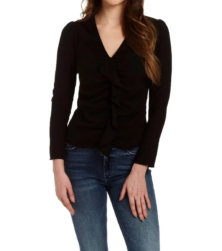 Joyce Ruffle Front Blouse In Black