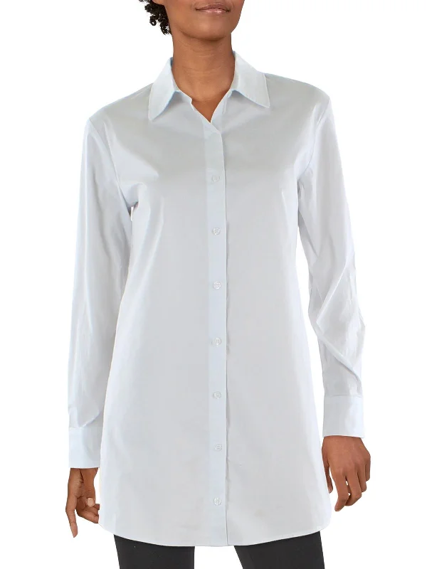 Juniors Womens Collared Tunic Button-Down Top