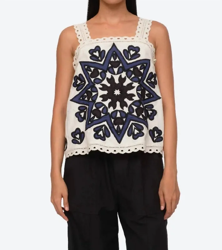 Kaia Kaleidoscope Applique Tank Top In Navy