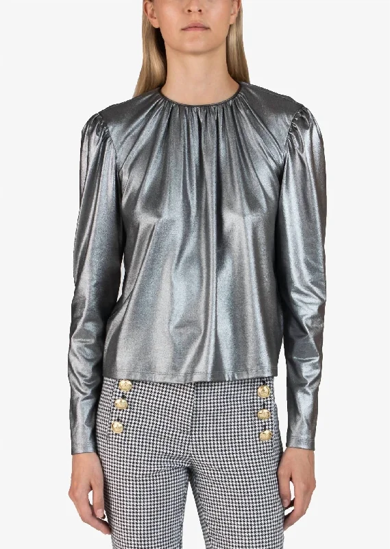 Kary Long Sleeve Blouse In Silver