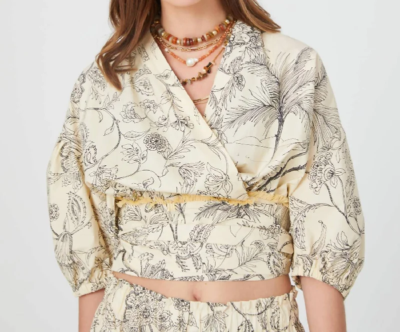 Kimono Blouse In Botanical Line Print