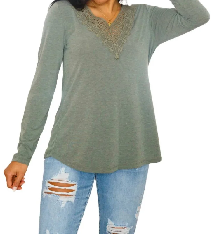 Lacey Long Sleeve V Neck In Olive