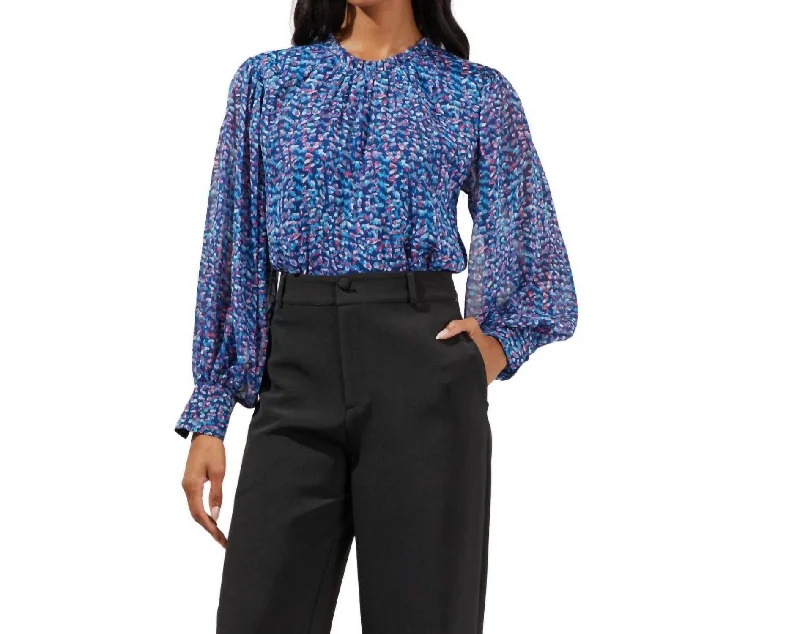 Lander Floral Balloon Sleeve Blouse In Blue/pink