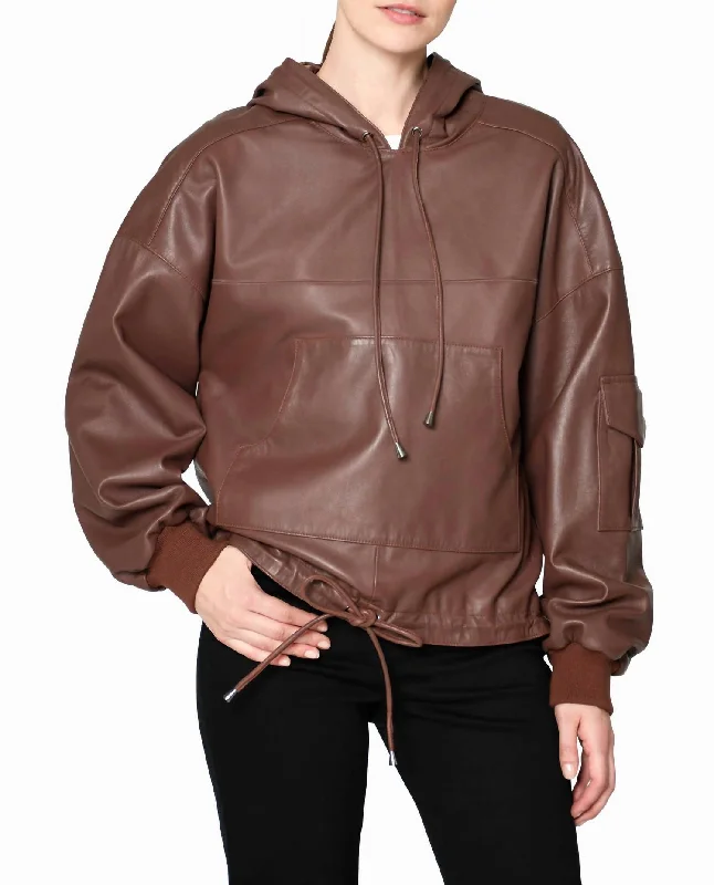 Leather Space Hoodie In Brown