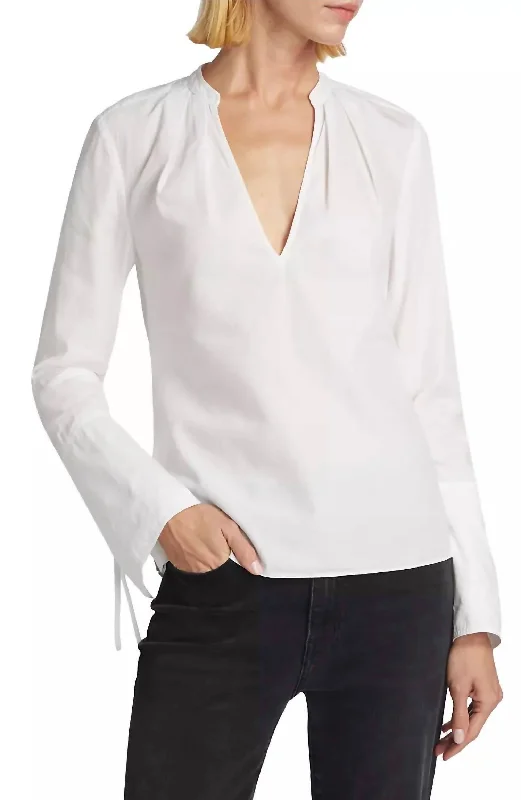 Lila Long Sleeve V-Neck Top In Optic White