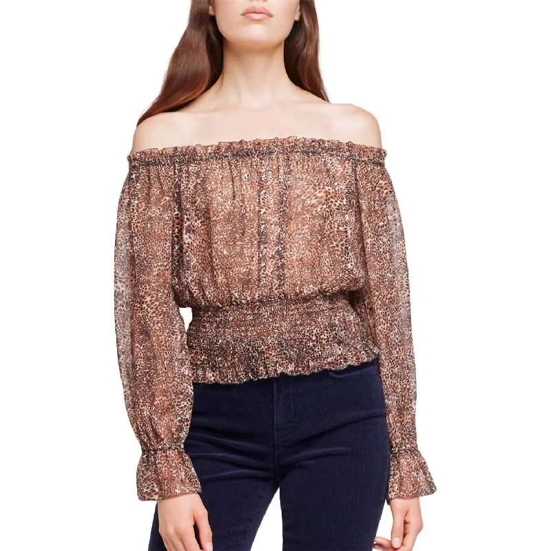 Lilia Top In Brown/black Small Cheetah