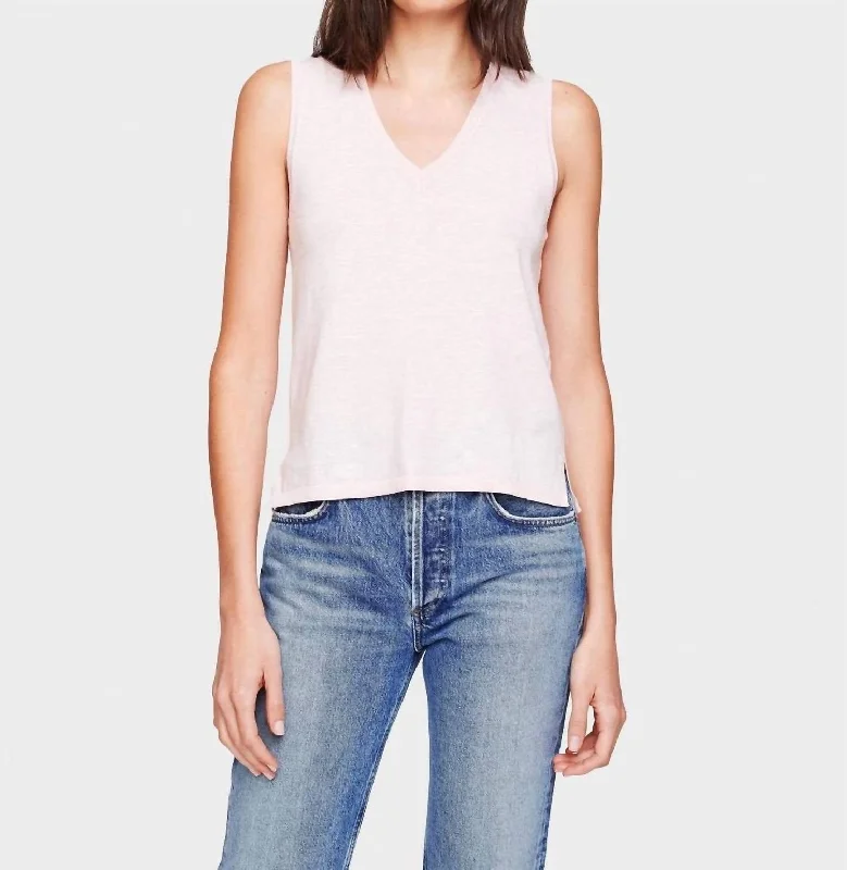 Linen Sleeveless V Neck Top In Pink