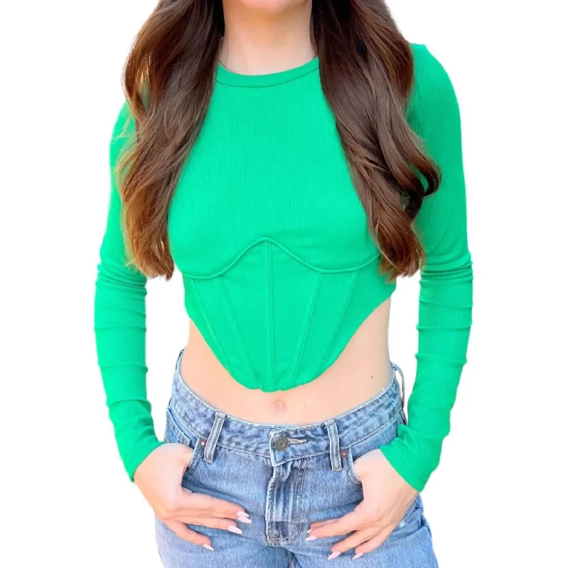 Long Sleeve Crop Top In Green