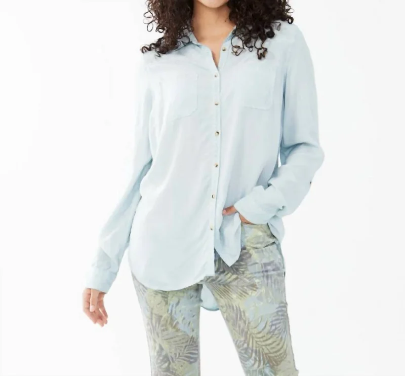 Long Sleeve Roll Tab Shirt In Glass Blue