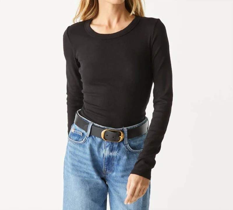 Long Sleeve Tee Top In Black