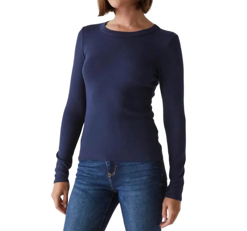 Long Sleeve Tee Top In Navy