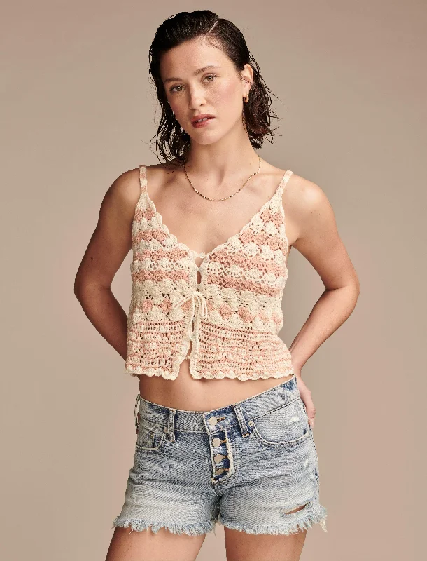 Lucky Brand Women's Crochet Tie Front Tank