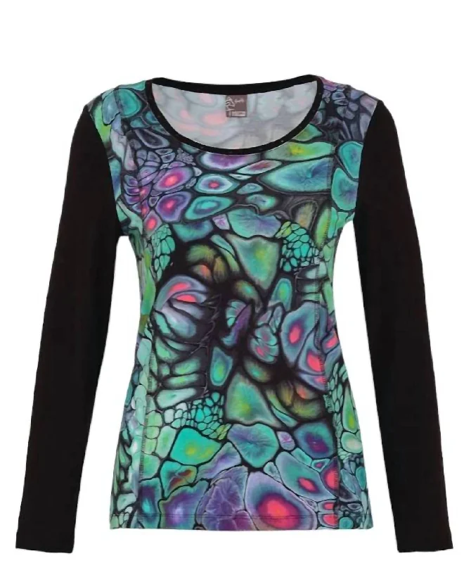 Maria Brookes Art Print Knit Top "fantasy" In Multi