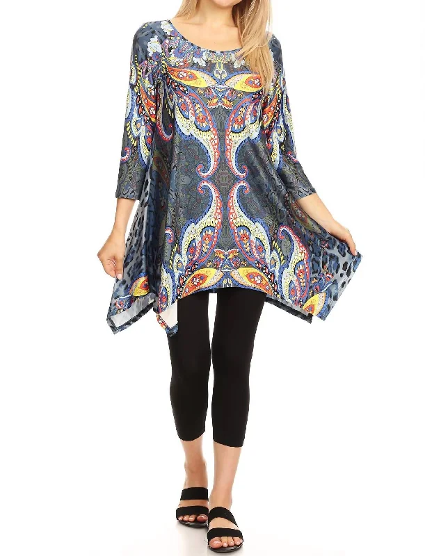 Marlene Tunic Top In Blue Multi