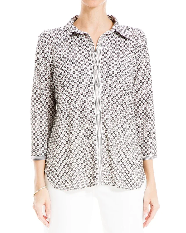 Max Studio 3/4-Sleeve Collar Shirt Top