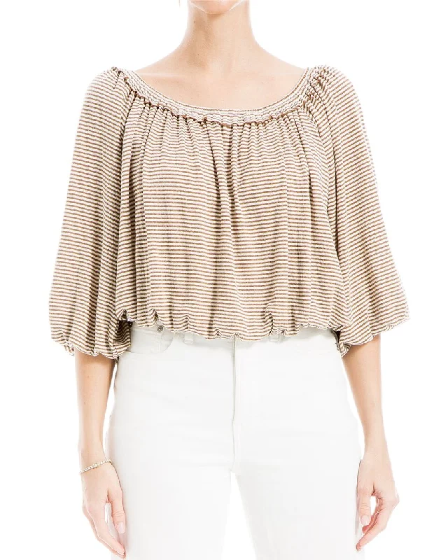 Max Studio Wide Scoop Neck Linen-Blend Bubble Top