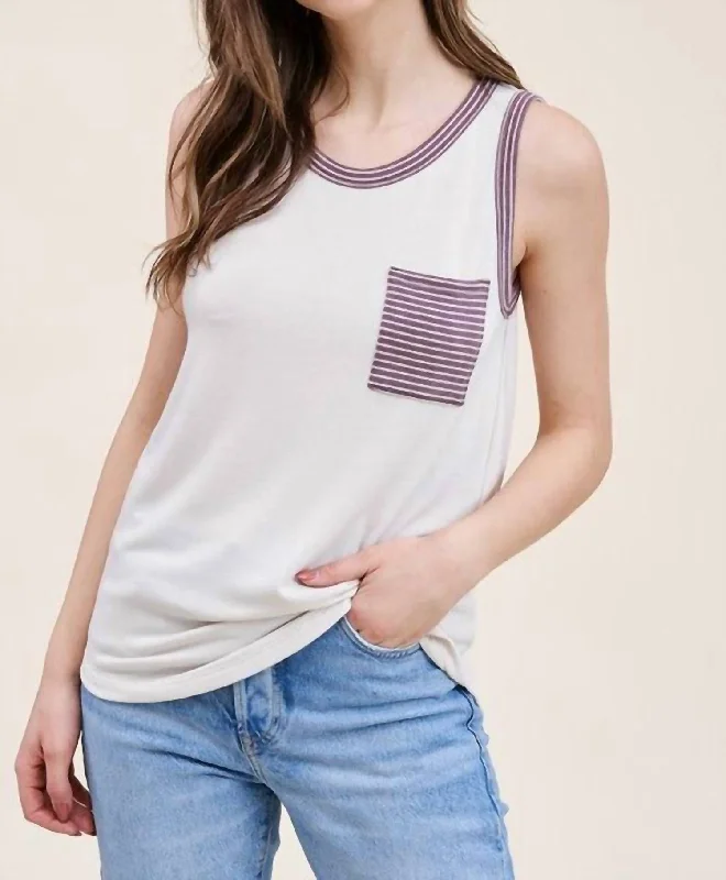 Melody Striped Color Block Pocket Tank In White