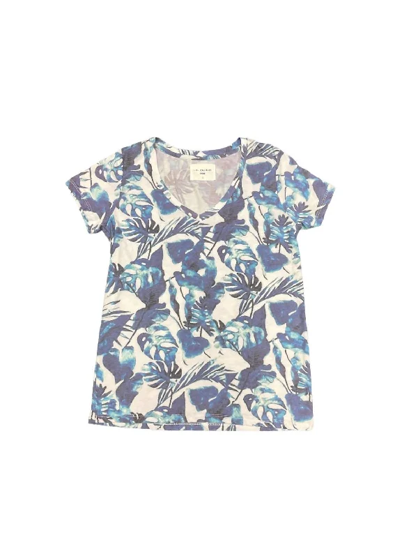 Midnight Blues V Neck In Midnight Blue/palm Print