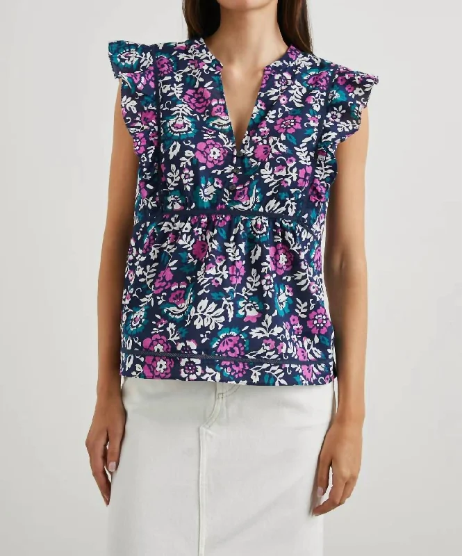 Misha Top In Woodblock Floral