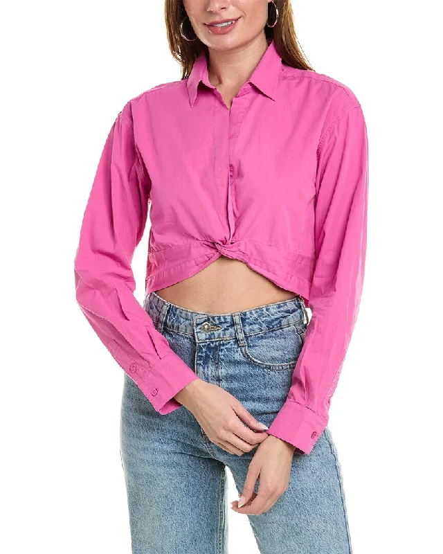 Monrow Poplin Twist Front Shirt