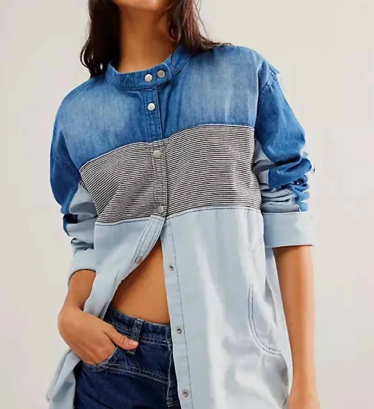 Moto Color Block Shirt In Blue Combo