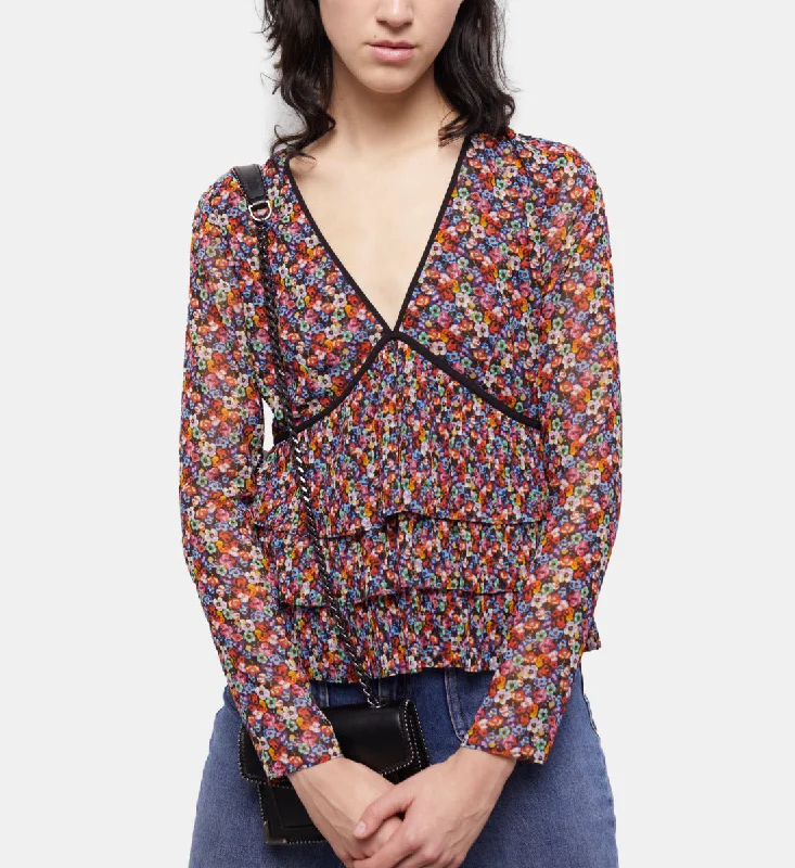 Multicolor Top With Pleated Ruffles