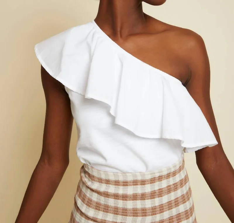 Noella Ruffle One Shoulder Blouse In Optic White