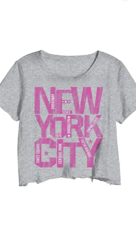 Nyc Landmark Cropped Tee In Heather Grey