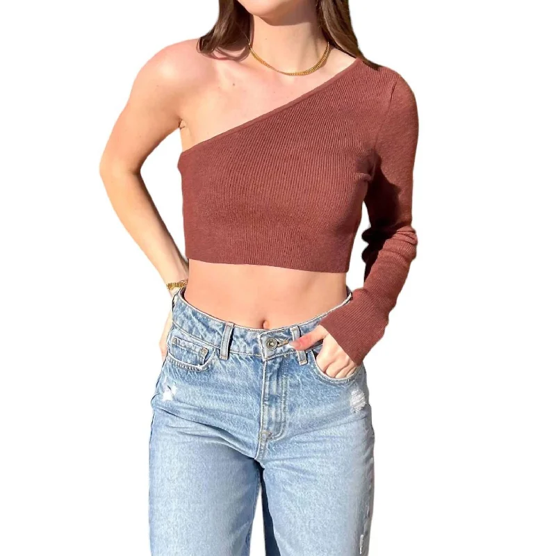 One Sided Crop Top In Choco Brown