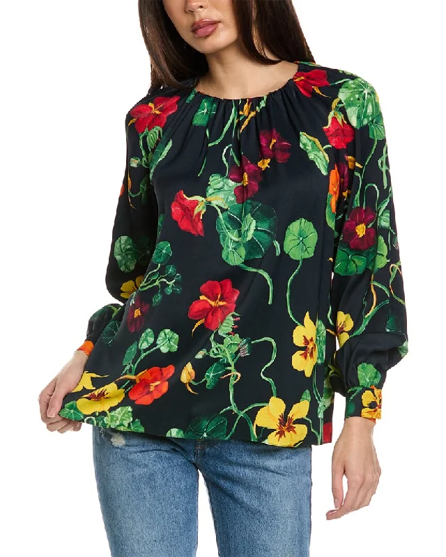 Oscar de la Renta Nasturtium Satin Back Crepe Blouse