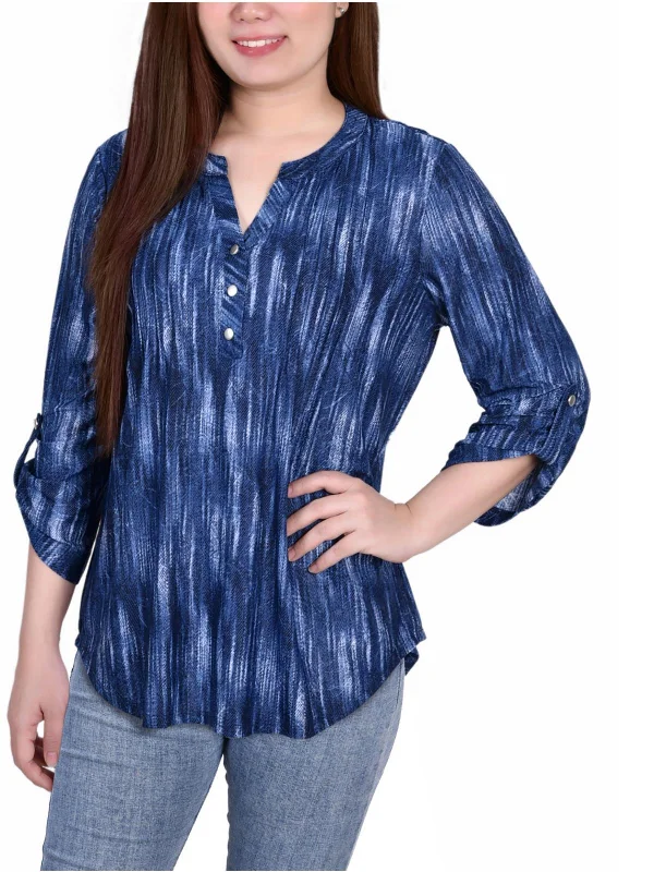 Petites Womens Button Pullover Top