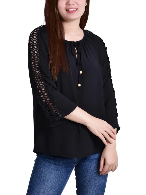 Petites Womens Crochet Blouse