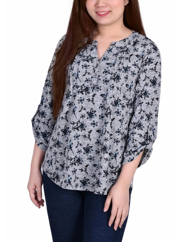 Petites Womens Floral Print Polyester Blouse